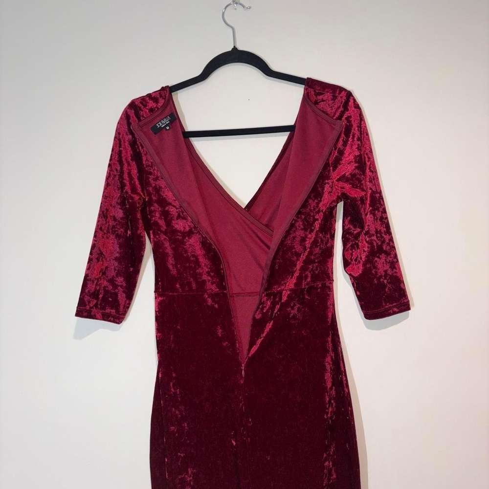 Crushed Velvet Surplice Joe & Elle Sheath Dress Womens Medium Burgundy - Picture 7 of 8
